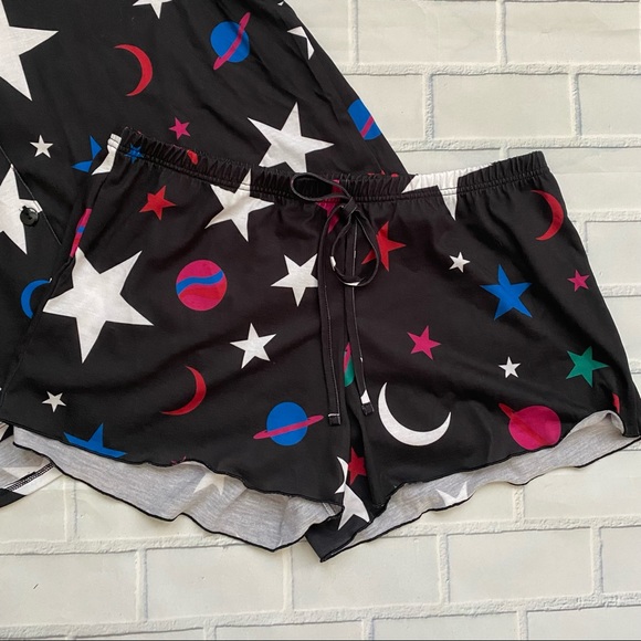 NWOT ModCloth Cosmic Confetti Black Pajama Shorts Set - Picture 4 of 7